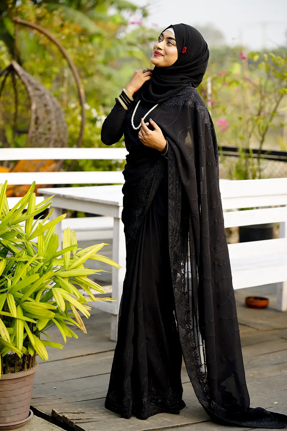 Silk Blend Saree with Embroidery Siroeski Glass Stone Work